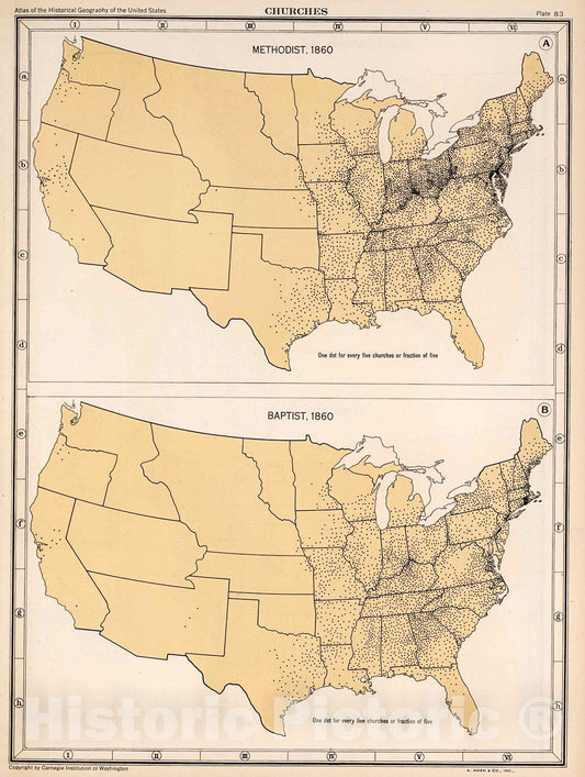 Historic Map : Plate 83. Churches, 1860., 1932, Vintage Wall Decor