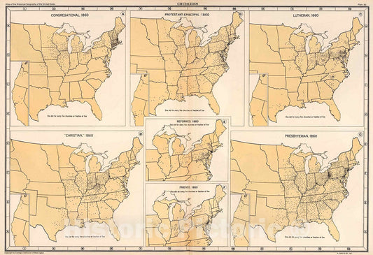 Historic Map : Plate 84. Churches, 1860., 1932, Vintage Wall Decor