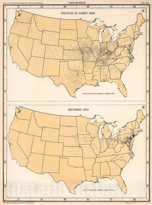 Historic Map : Plate 88. Churches, 1890., 1932, Vintage Wall Decor