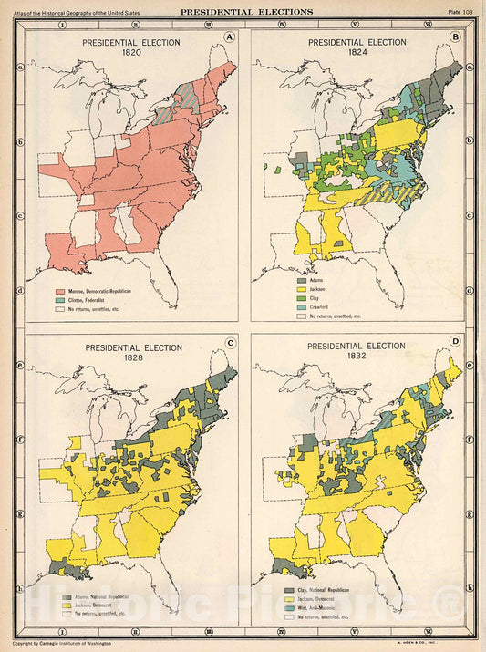 Historic Map : Plate 103. Presidential Election 1820 - 1832., 1932, Vintage Wall Decor