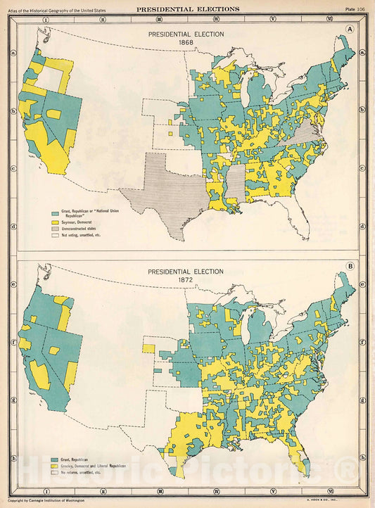 Historic Map : Plate 106. Presidential Election 1868 - 1872., 1932, Vintage Wall Decor