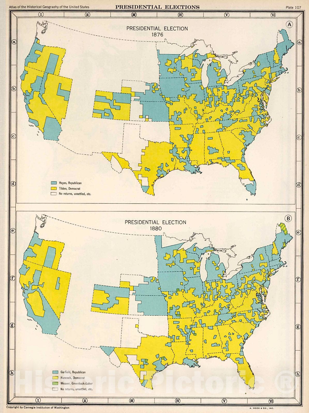 Historic Map : Plate 107. Presidential Election 1876 - 1880., 1932, Vintage Wall Decor