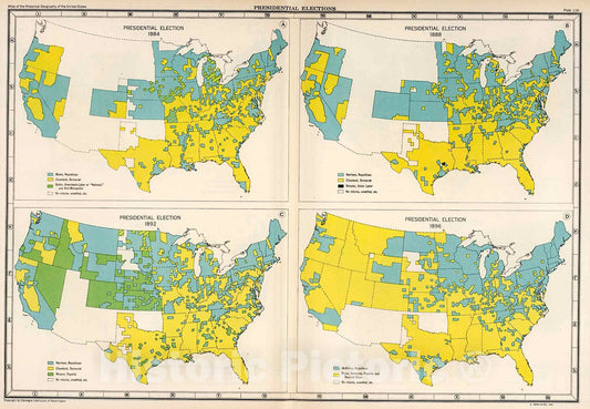 Historic Map : Plate 108. Presidential Election 1884 - 1896., 1932, Vintage Wall Decor