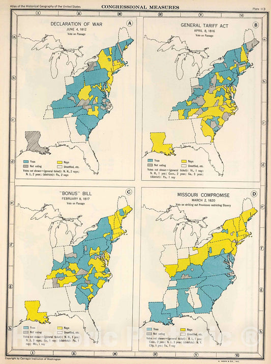 Historic Map : Plate 113. Congressional Measures, 1812 - 1820., 1932, Vintage Wall Decor