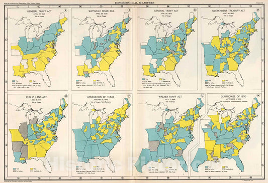 Historic Map : Plate 114. Congressional Measures 1828 - 1850., 1932, Vintage Wall Decor