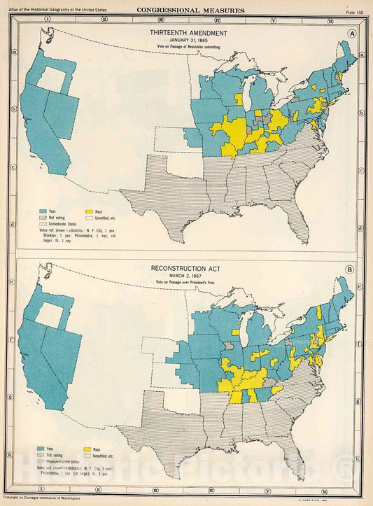 Historic Map : Plate 116. Congressional Measures, 1865 - 1867., 1932, Vintage Wall Decor