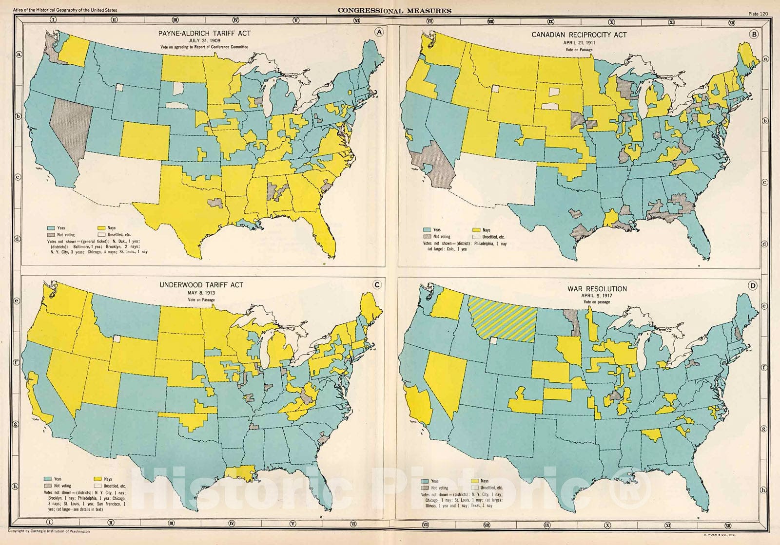 Historic Map : Plate 120. Congressional Measures, 1909 - 1917., 1932, Vintage Wall Decor