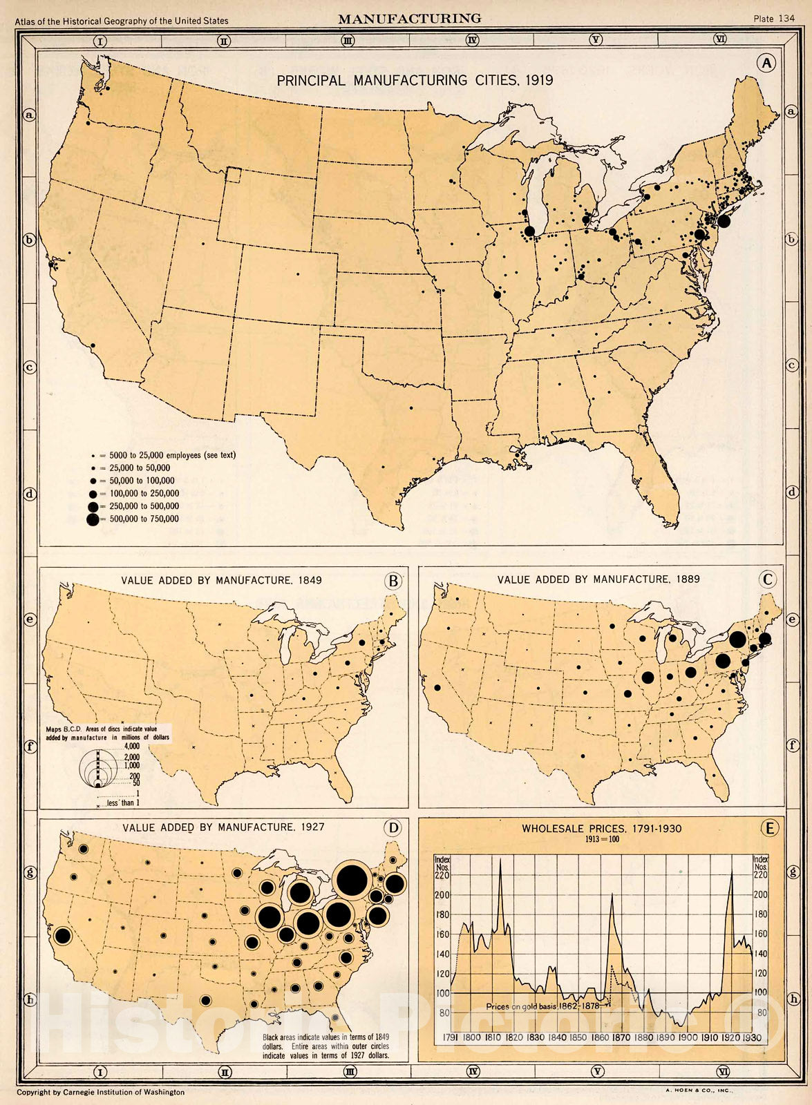 Historic Map : Plate 134. Manufacturing 1919 - 1927. Wholesale Prices, 1791 - 1930., 1932, Vintage Wall Decor