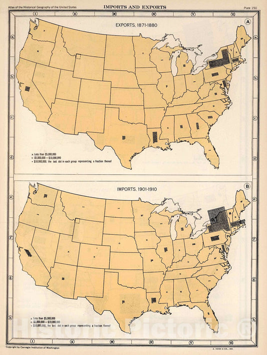 Historic Map : Plate 150. Imports and Exports, 1871 - 1910., 1932, Vintage Wall Decor