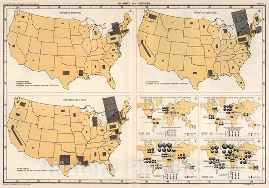 Historic Map : Plate 151. Imports and Exports, 1851 - 1929., 1932, Vintage Wall Decor