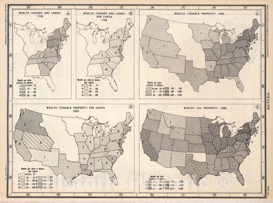 Historic Map : Plate 152. Wealth, 1799 - 1880., 1932, Vintage Wall Decor