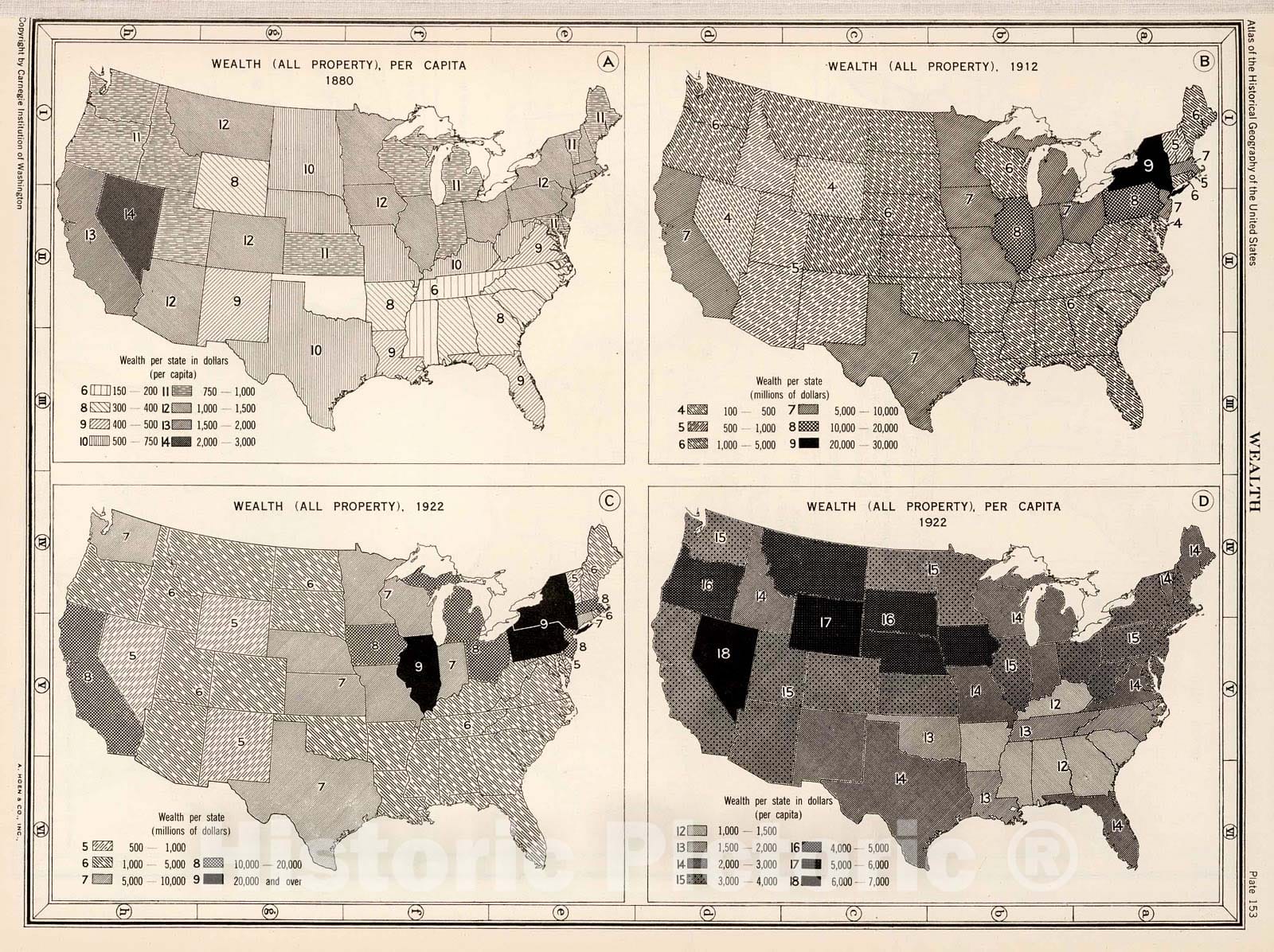 Historic Map : Plate 153. Wealth, 1880 - 1922., 1932, Vintage Wall Decor