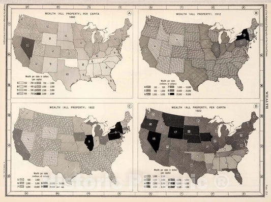 Historic Map : Plate 153. Wealth, 1880 - 1922., 1932, Vintage Wall Decor