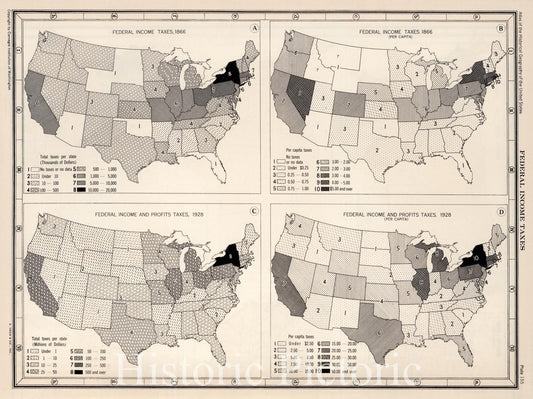 United States Federal Income Taxes 1866-1928 - Plate No. 155 Historical Map Print