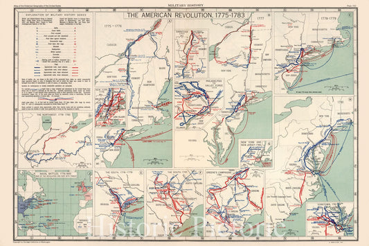 Historic Map : Plate 160. Military History. American Revolution, 1775 - 1800., 1932, Vintage Wall Decor