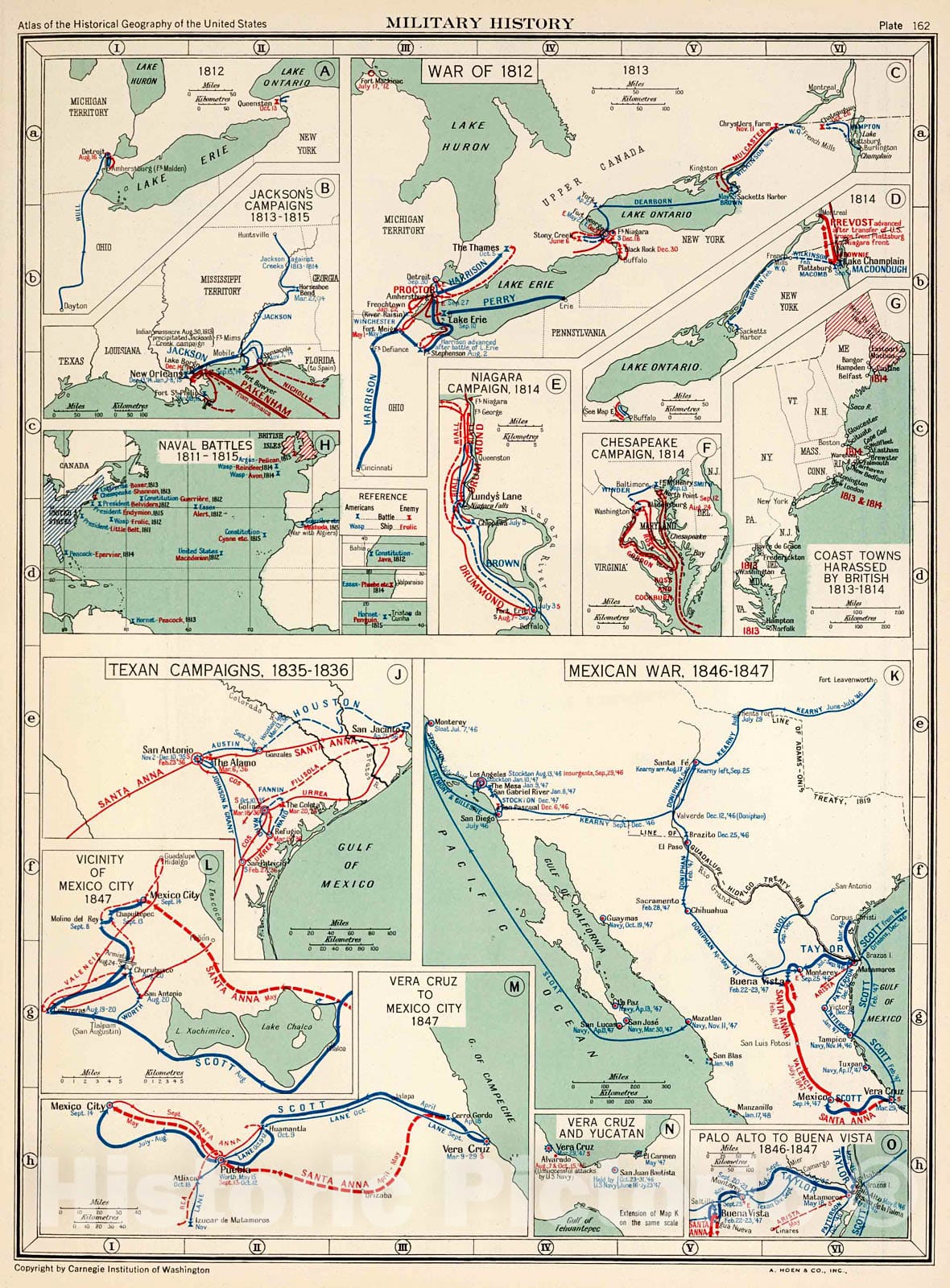 Historic Map : Plate 162. Military History. 1812 - 1847., 1932, Vintage Wall Decor