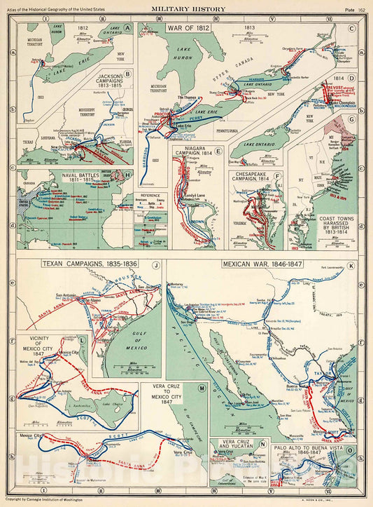 Historic Map : Plate 162. Military History. 1812 - 1847., 1932, Vintage Wall Decor