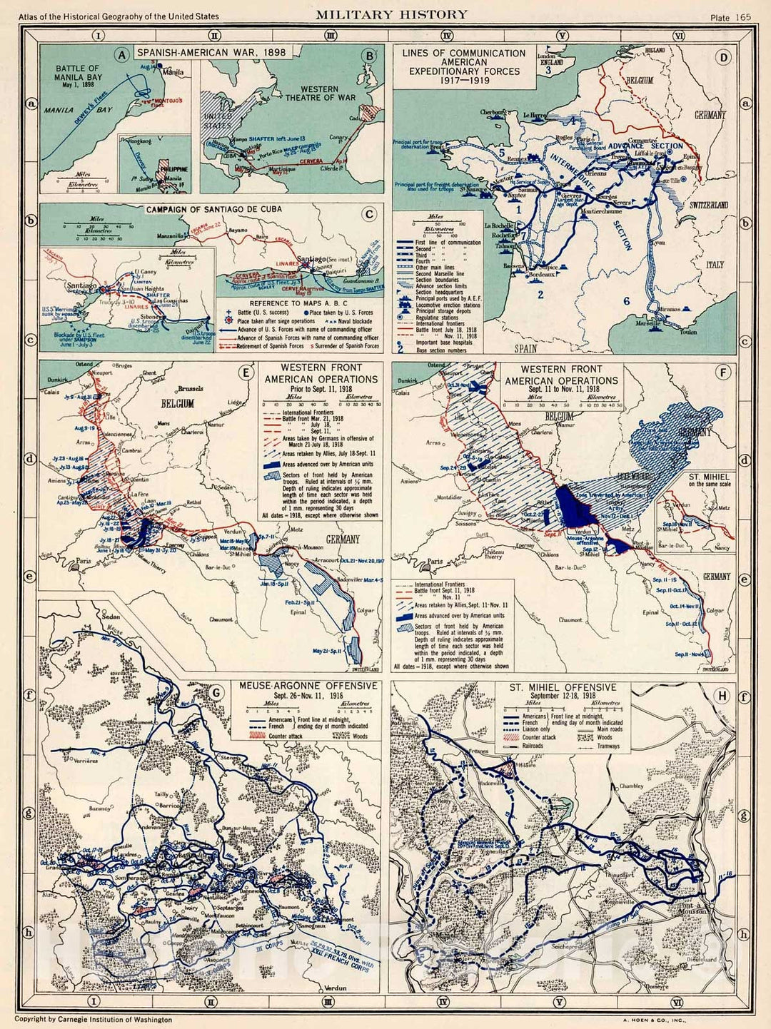 Historic Map : Plate 165. Military History. American Wars, 1898 - 1918., 1932, Vintage Wall Decor