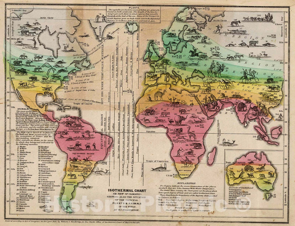 Historic Map : Isothermal Chart Or View Of Climates, 1845, Vintage Wall Decor