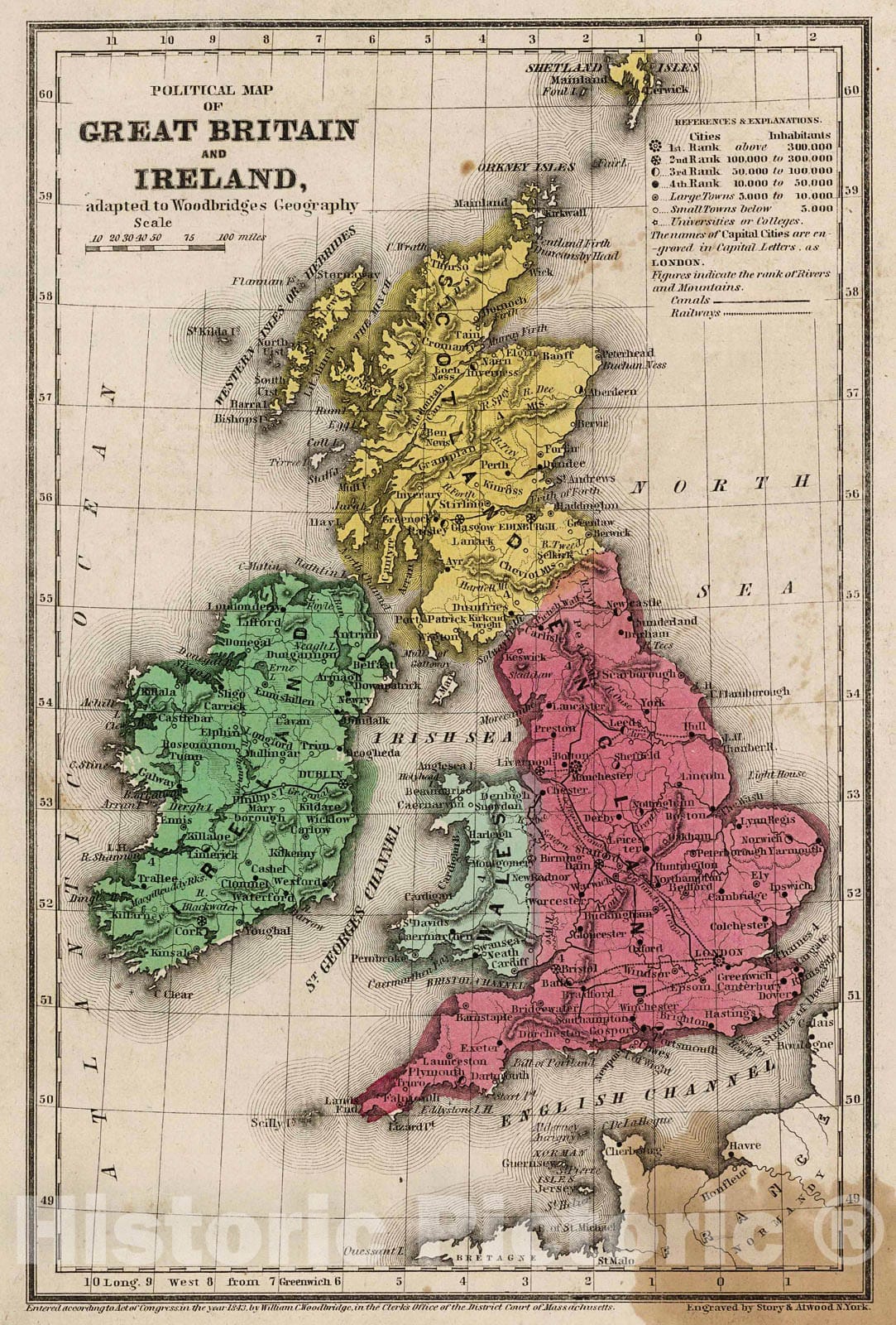 Great Britain and Ireland - River Map, 1845 - Historical Map Print