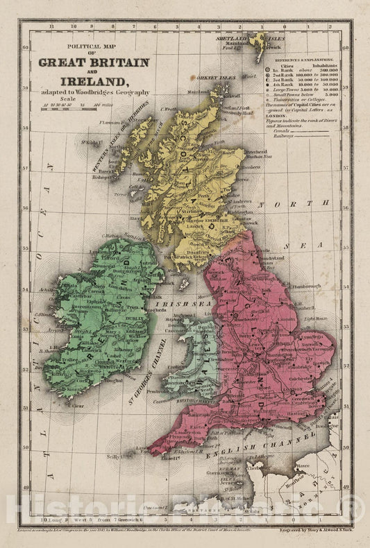 Historic Map : Political Map Of Great Britain And Ireland, 1845, Vintage Wall Decor