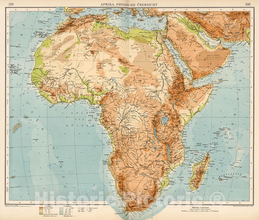 Historic Map : Afrika. Physische Ubersicht, 1906, Vintage Wall Decor