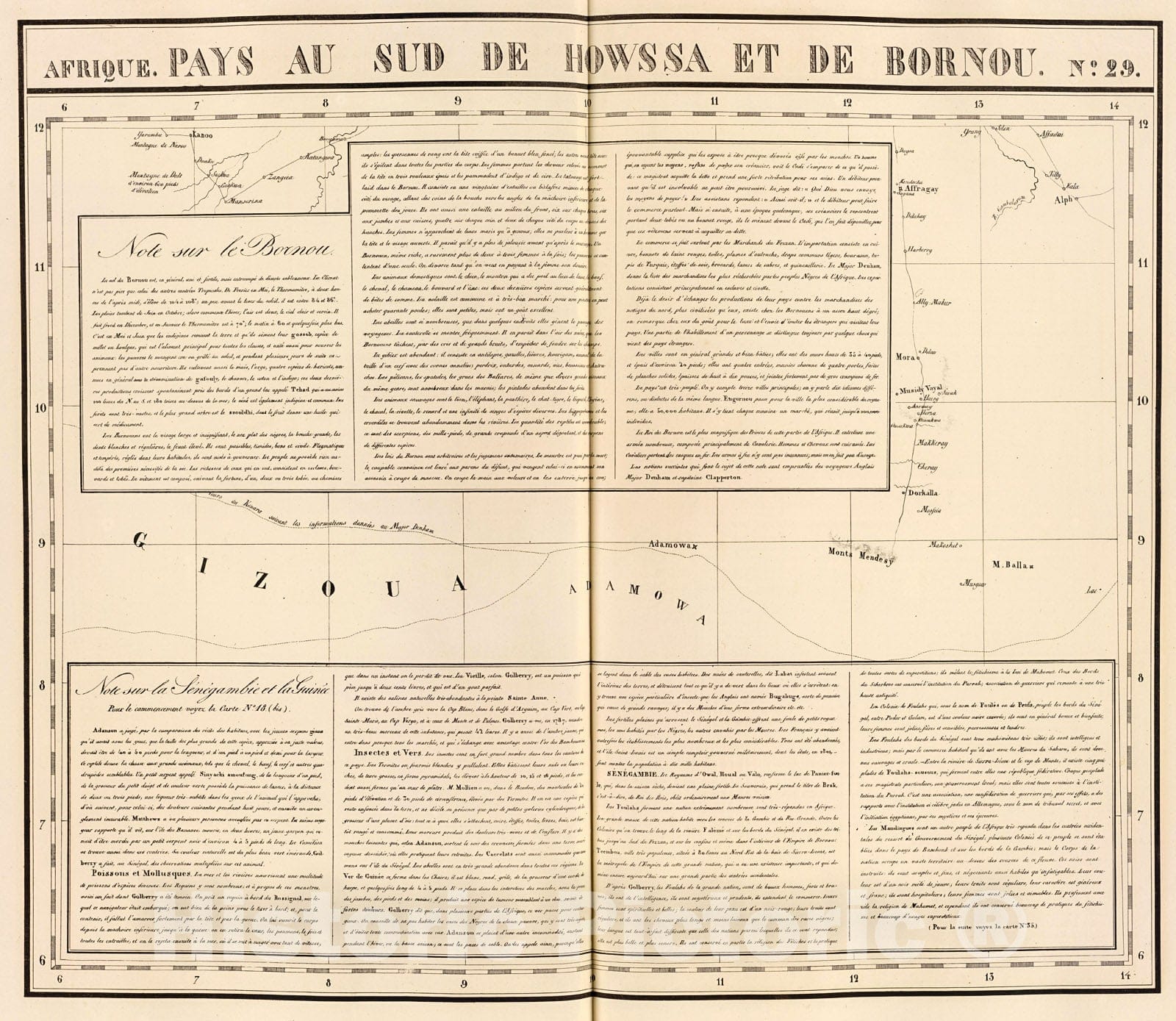 Historic Map : Pays, sud de Howssa et de Bornou. Afrique 29., 1827, Vintage Wall Decor