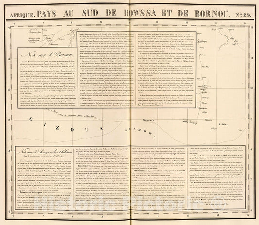 Historic Map : Pays, sud de Howssa et de Bornou. Afrique 29., 1827, Vintage Wall Decor