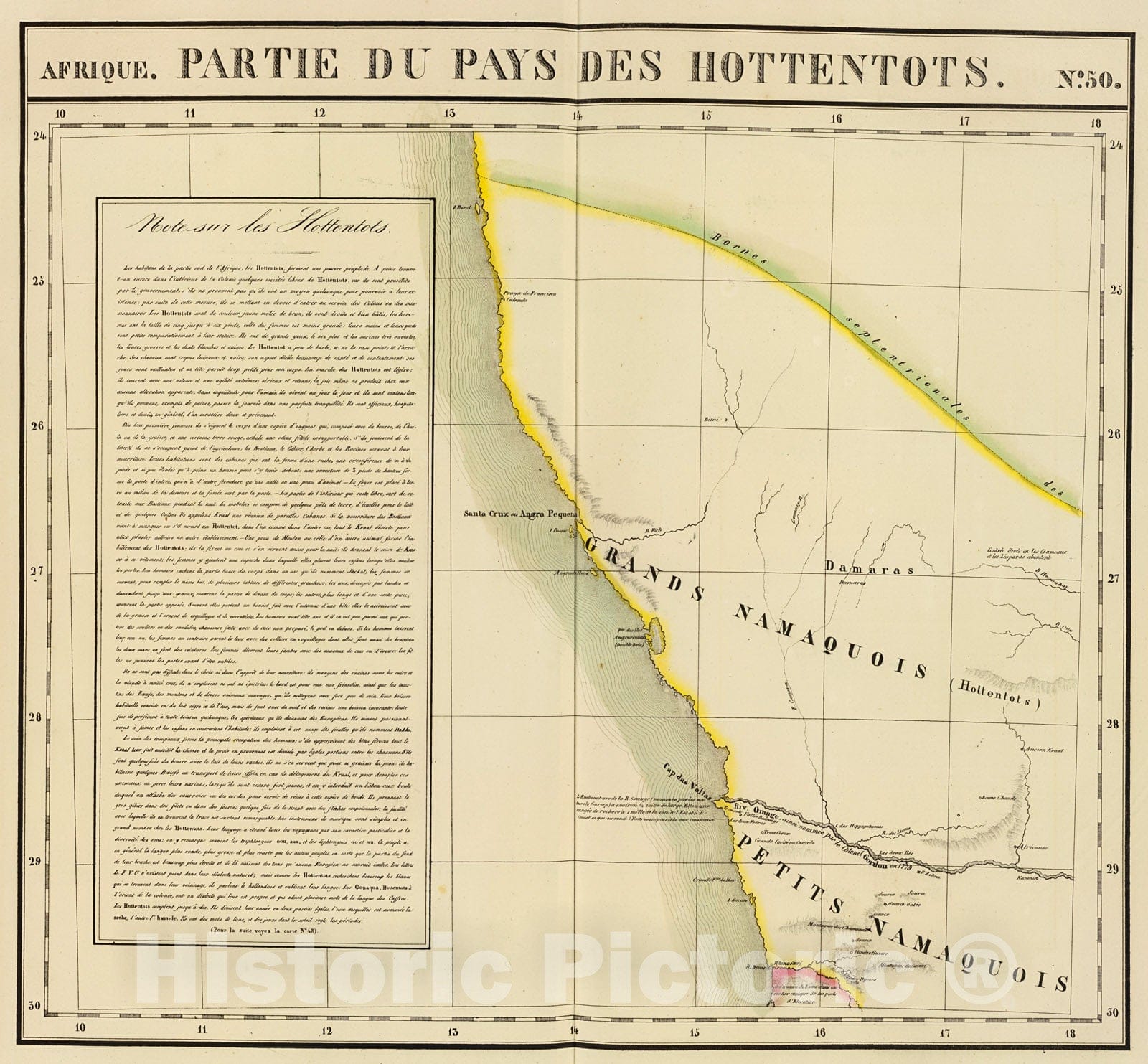Historic Map : Partie, Pays des Hottentots. Afrique 50., 1827, Vintage Wall Decor