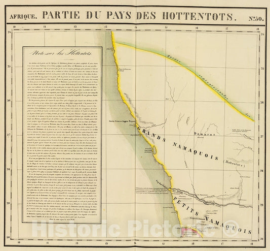 Historic Map : Partie, Pays des Hottentots. Afrique 50., 1827, Vintage Wall Decor