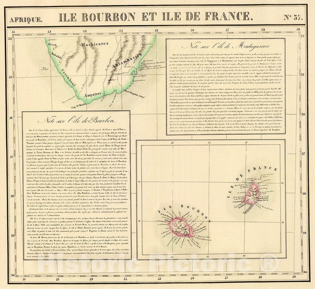 Historic Map : Ile Bourbon, Ile de France. Afrique 57., 1827, Vintage Wall Decor