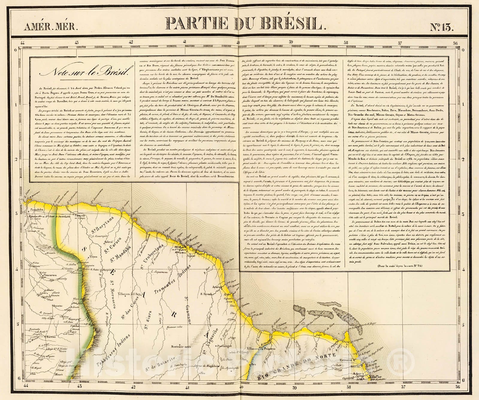 Historic Map : Partie du Bresil. Amer. Merid. 13., 1827, Vintage Wall Decor
