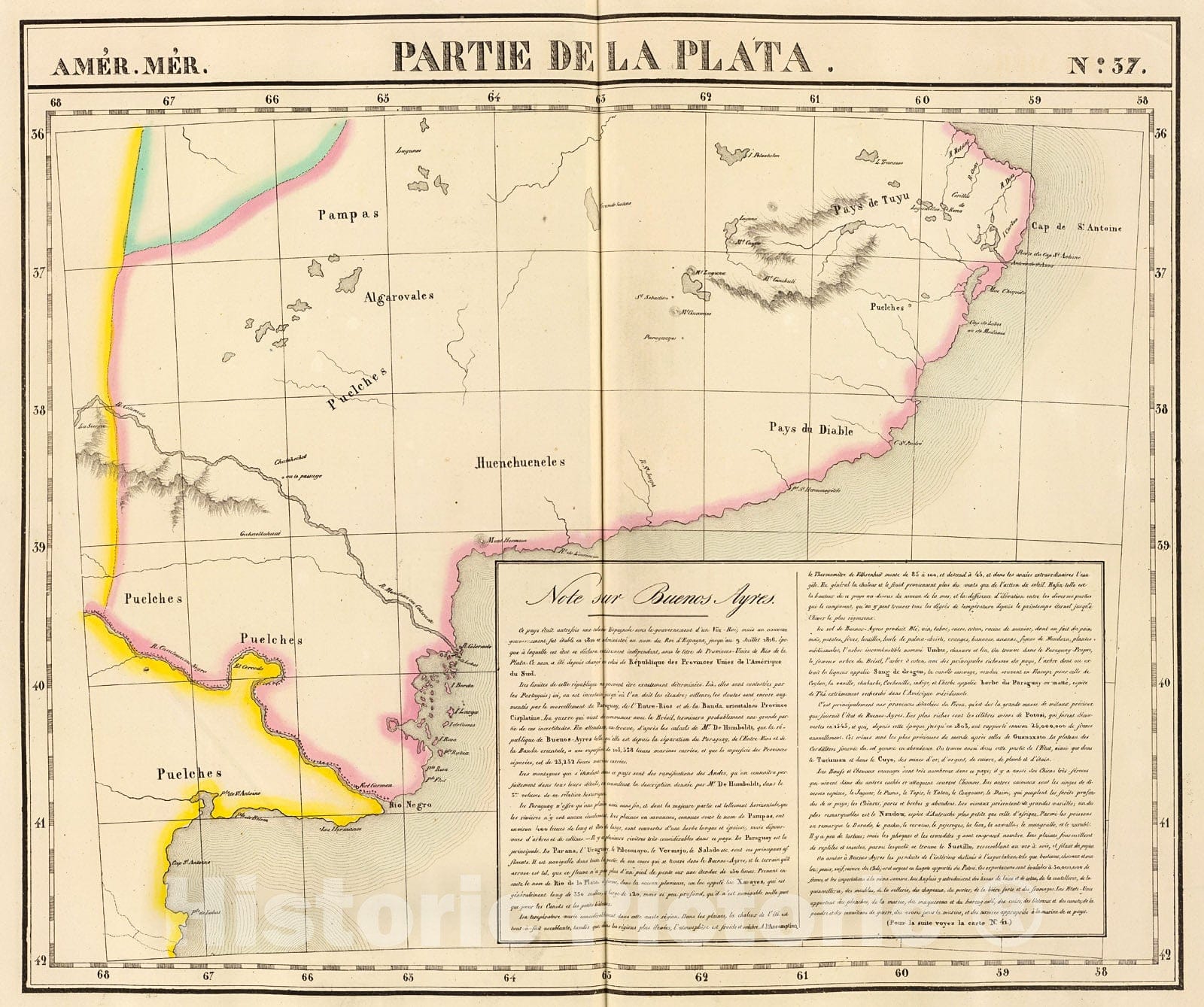 Historic Map : Partie, la Plata. Amer. Merid. 37., 1827, Vintage Wall Decor