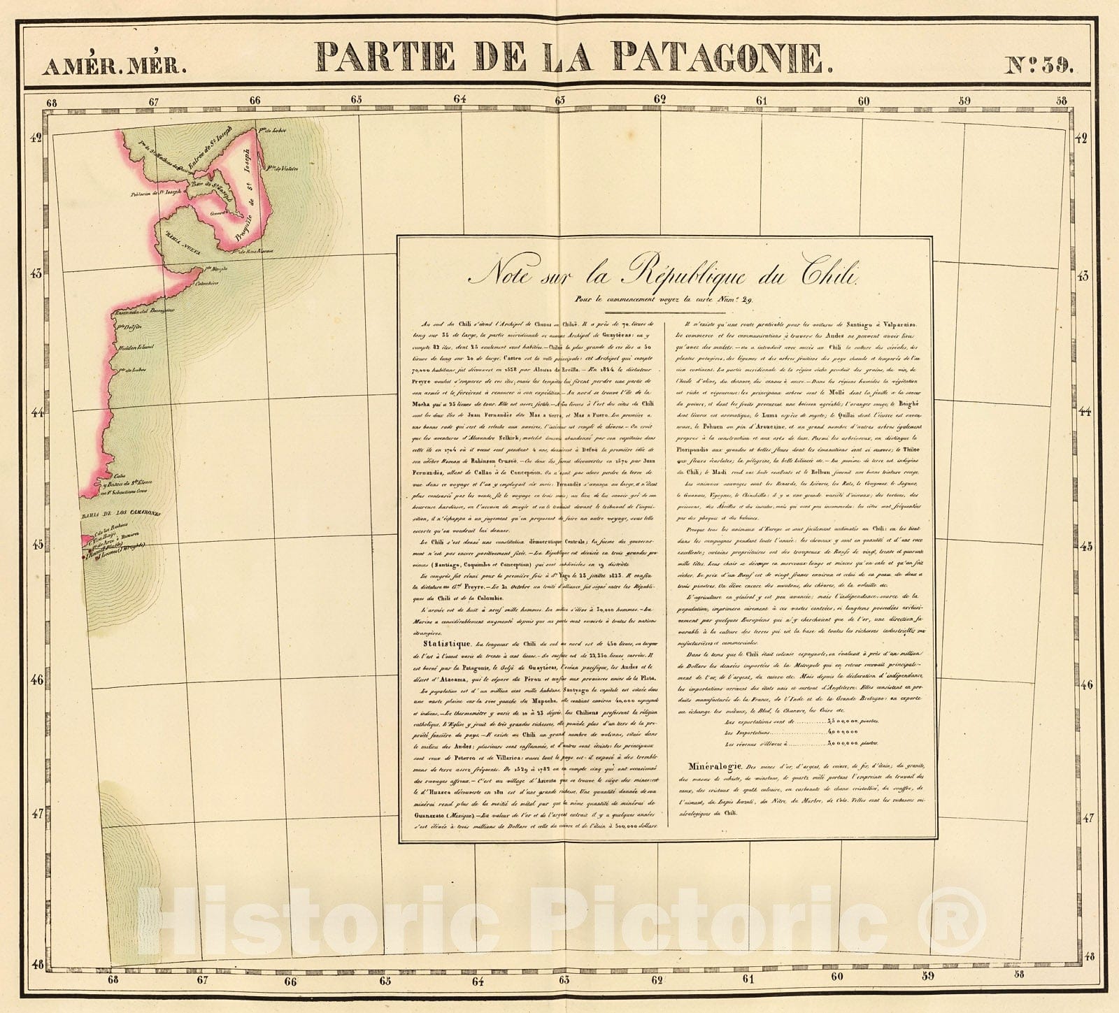 Historic Map : Partie, la Patagonie. Amer. Merid. 39., 1827, Vintage Wall Decor