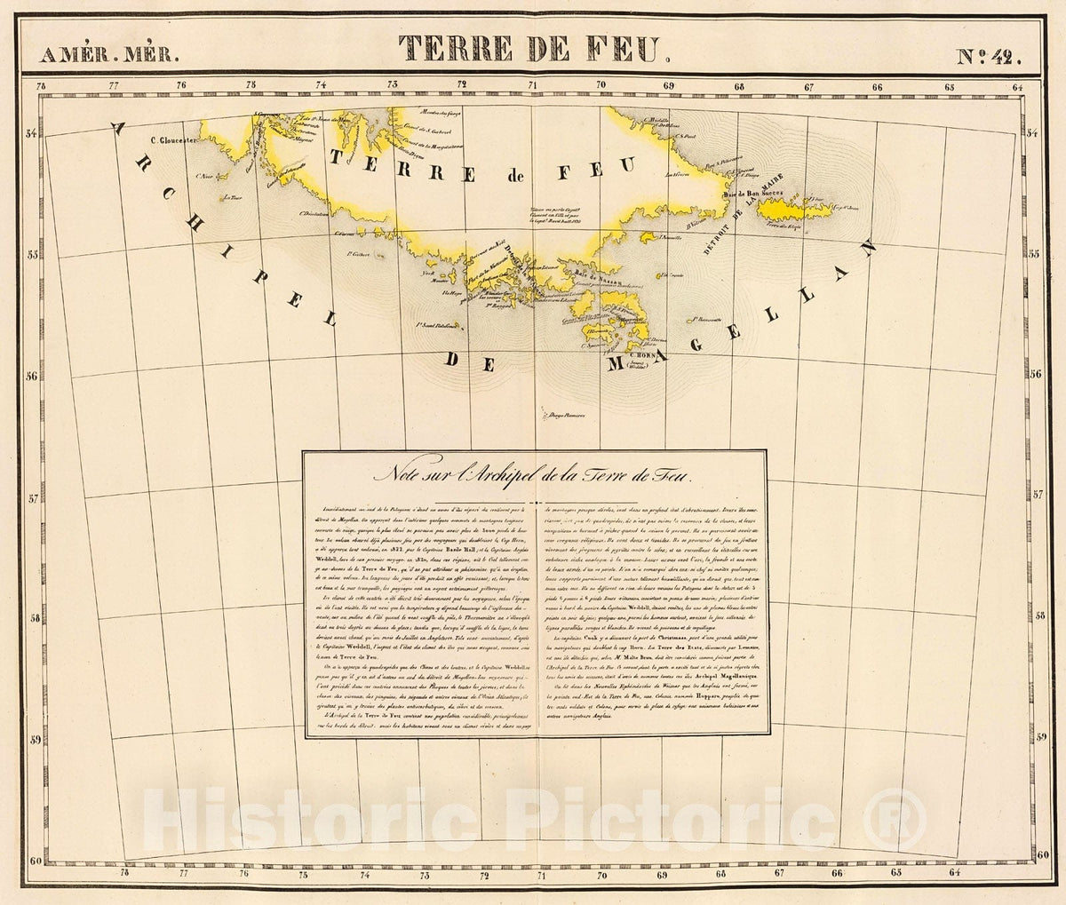 Historic Map : Terre de Feu. Amer. Merid. no. 42., 1827, Vintage Wall Decor