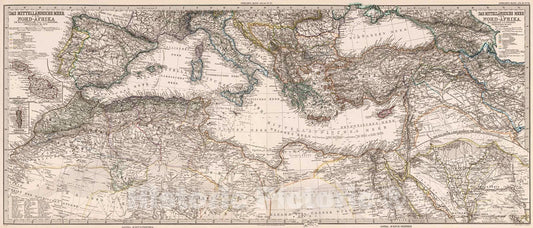 Historic Map : Das Mittellandische Meer und Nord-Afrika, 1881, Vintage Wall Decor