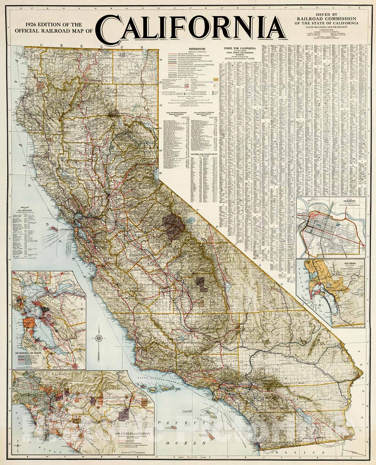 Historic Map : Official Railroad Map Of California, 1926, 1926, Vintage Wall Decor