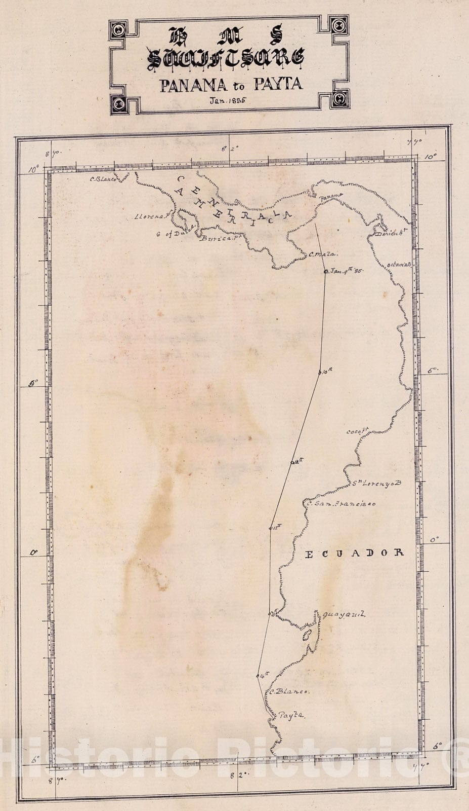 Historic Map : HMS Swiftsure, Panama to Payta, Jan 1885., 1884, Vintage Wall Decor