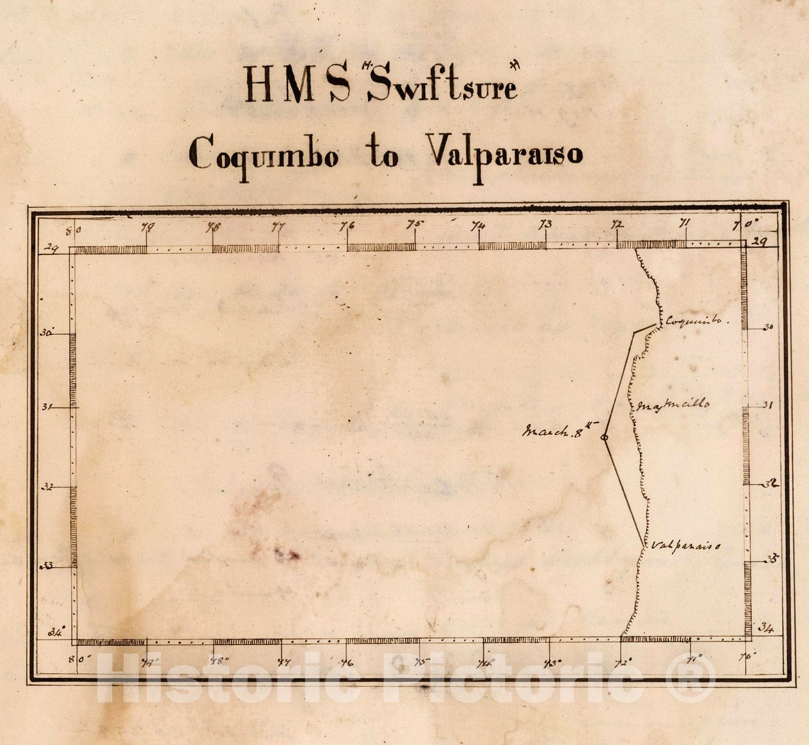 Historic Map : HMS 'Swiftsure", Coquimbo to Valparaiso., 1884, Vintage Wall Decor