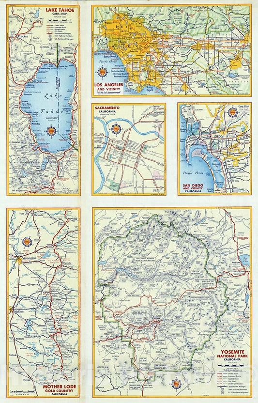 Historic Map : Various Regions and Cities in the Pacific Southwest States., 1956, Vintage Wall Decor