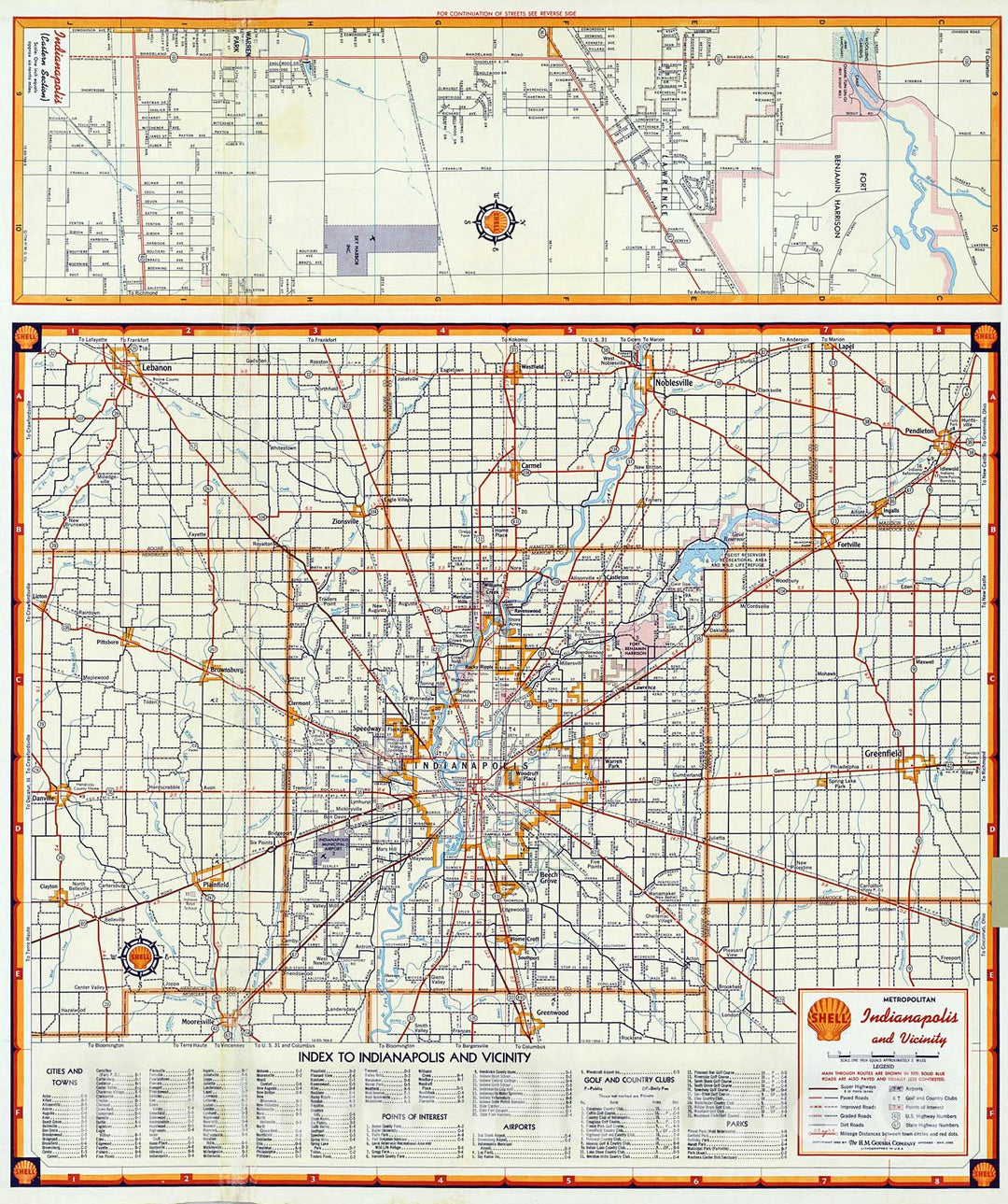 Historic Map : Shell Metropolitan Indianapolis and Vicinity. Indianapolis (Eastern Section)., 1956, Vintage Wall Decor