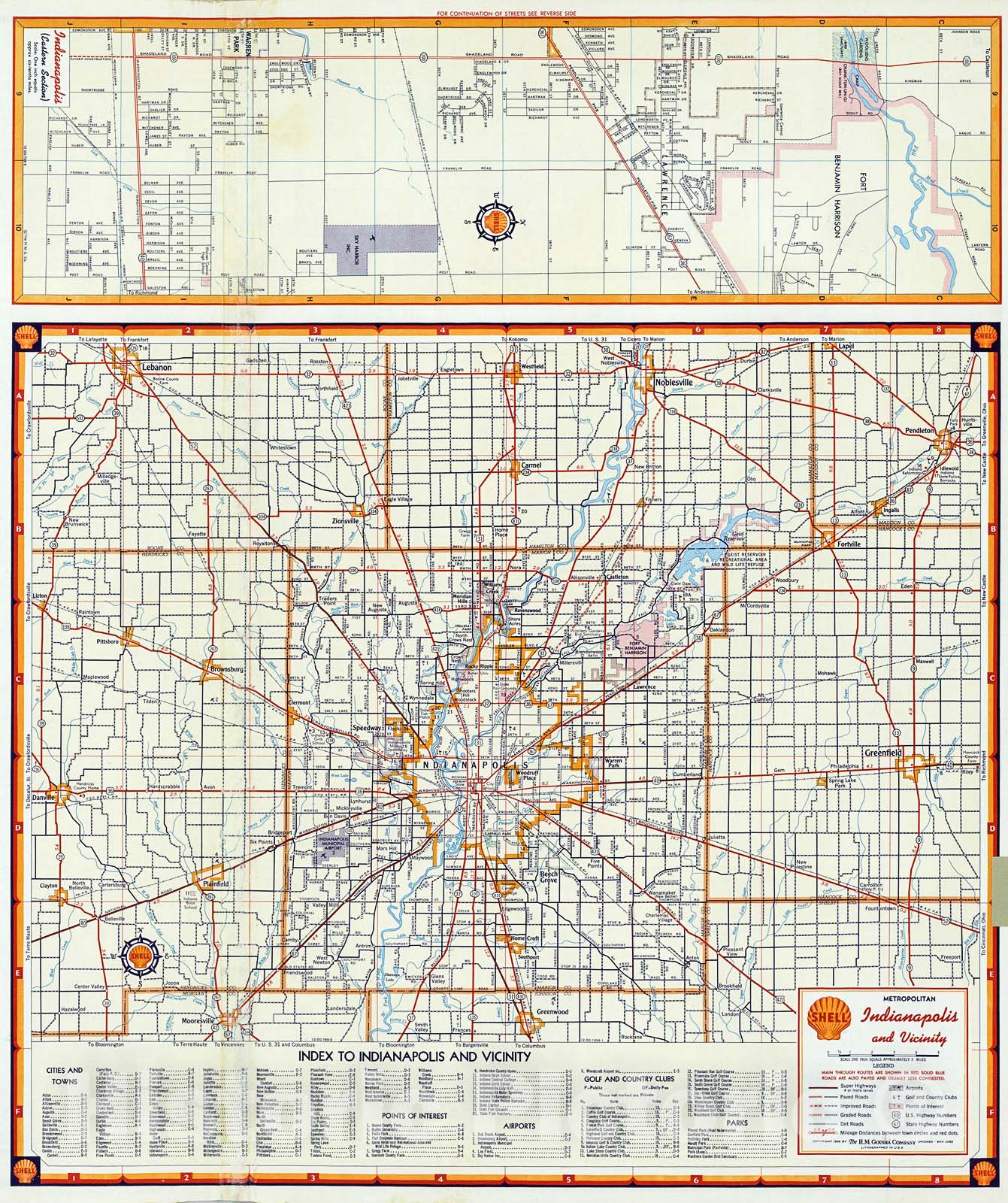 Historic Map : Shell Metropolitan Indianapolis and Vicinity. Indianapolis (Eastern Section)., 1956, Vintage Wall Decor