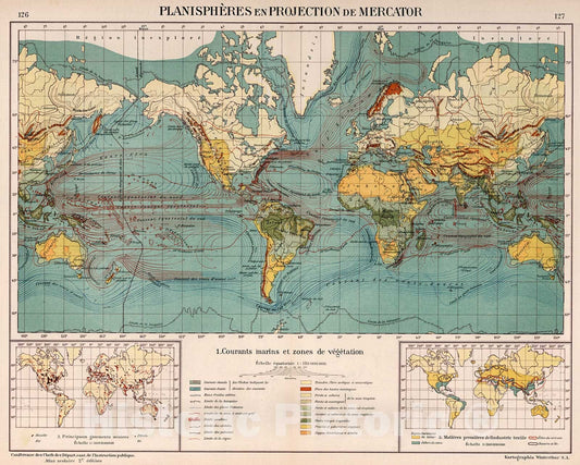 Historic Map : Planispheres en Projection de Mercator, 1921, Vintage Wall Decor
