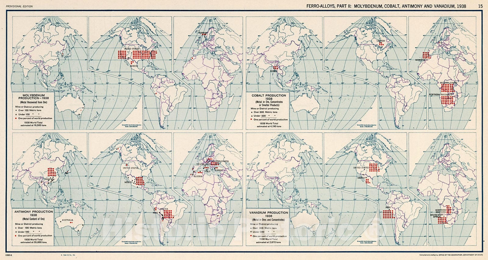Historic Map : Ferro-Alloys, Part II: Molybdenum, Cobalt, Antimony and Vanadium, 1938, 15., 1943, Vintage Wall Decor
