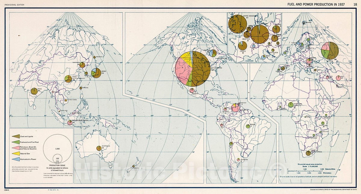 Historic Map : Fuel and Power Production in 1937, 18., 1943, Vintage Wall Decor