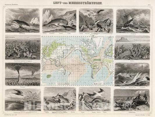 Historic Map : Luft-und Meeresstromungen., 1863, Vintage Wall Decor