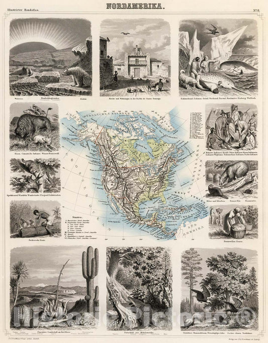 Historic Map : Nordamerica., 1863, Vintage Wall Decor