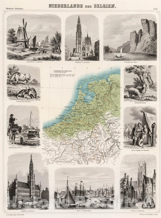 Historic Map : Niederlande und Belgien., 1863, Vintage Wall Decor