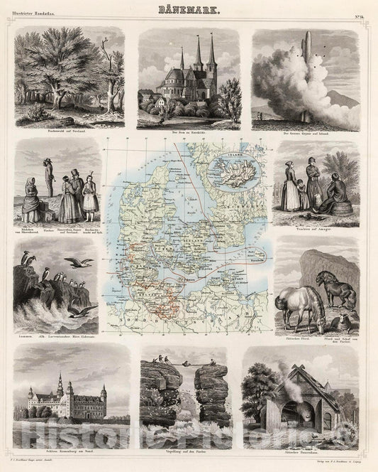 Historic Map : Danemark., 1863, Vintage Wall Decor