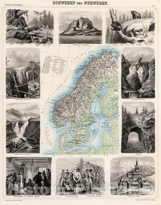Historic Map : Schwenden und Norwegen., 1863, Vintage Wall Decor
